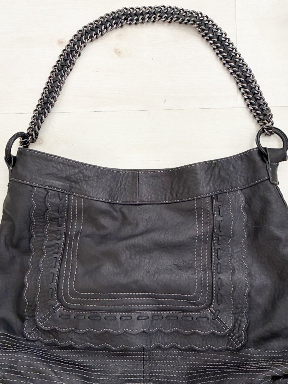Vince Camuto Black Leather Chain Strap Hobo Shoulder Bag